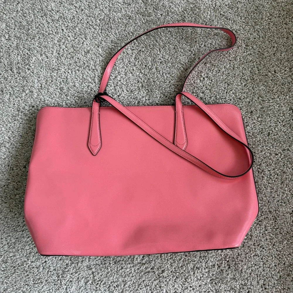 Kate Spade Tote Bag Womens Large Pink Leather Zip Butterfly Shoulder Purse